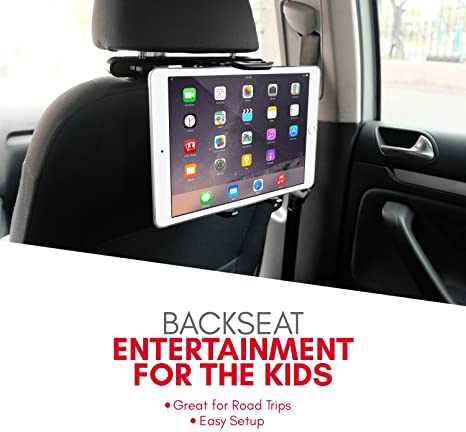 Macally Car Headrest Tablet Holder, Adjustable iPad Car Mount for Kids in Backseat, Compatible with Devices Such as iPad Pro Air Mini, Galaxy Tabs, And 7″ to 10″ Tablets and Cell Phones – Black