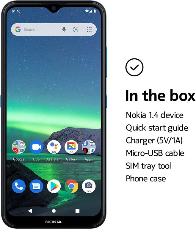 Nokia 1.4 | Android 10 (Go Edition) | Unlocked Smartphone | 2-Day Battery | Dual SIM | US Version| 2/32GB | 6.51-Inch Screen | Charcoal