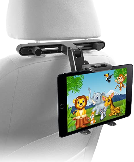 Macally Car Headrest Tablet Holder, Adjustable iPad Car Mount for Kids in Backseat, Compatible with Devices Such as iPad Pro Air Mini, Galaxy Tabs, And 7″ to 10″ Tablets and Cell Phones – Black