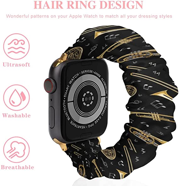 Musical Instrumenta Elastic Solo Loop Bands Cute Printed Watch Strap Watchband Compatible for Apple Wat