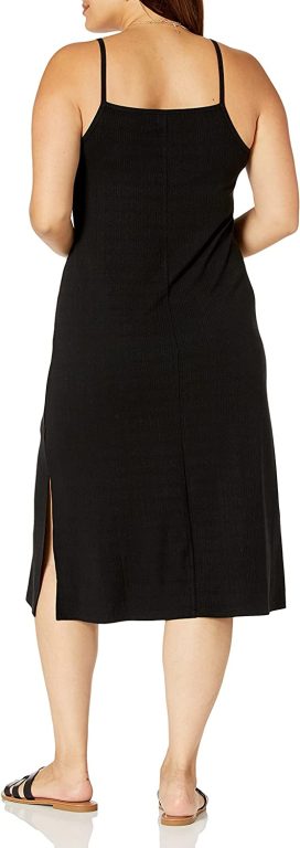 The Drop Women’s Leslie Side Slit Strappy Square-Neck Loose-fit Rib Knit Midi Dress