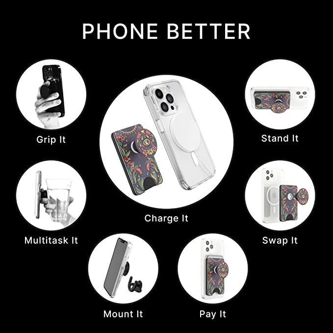 PopSockets: Phone Wallet with Expanding Grip, Phone Card Holder, Wireless Charging Compatible, Wallet for MagSafe – Floral Bohemian