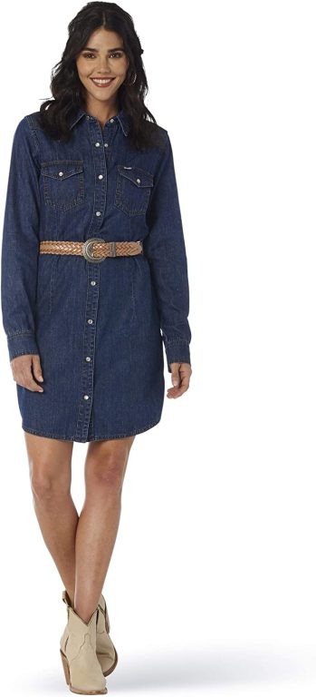 Wrangler Women’s Retro Long Sleeve Western Denim Snap Dress