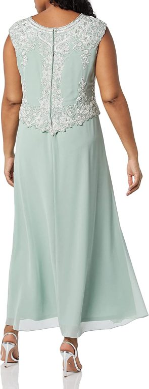 J Kara Women’s Plus Size Cap Sleeve Long Beaded Dress