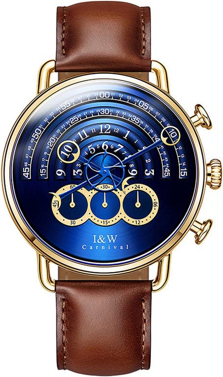 Luxury Men’s Big Dial Chronograph Sapphire Glass Waterproof Quartz Black Leather Gold Watches