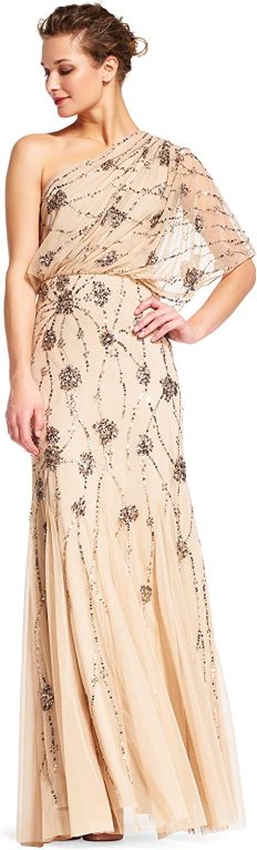 Adrianna Papell Women’s One Shoulder Beaded Blouson Dress