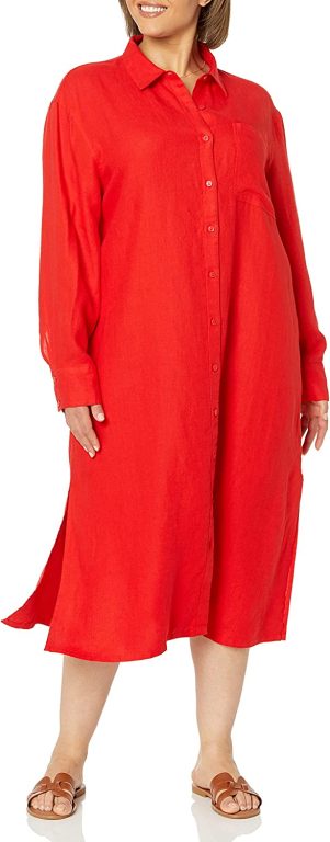 The Drop Women’s Fiona Relaxed Linen Midi Shirt Dress