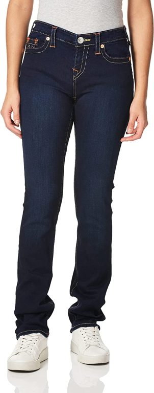 True Religion Women’s Billie Mid Rise Straight Leg Rinse Jean