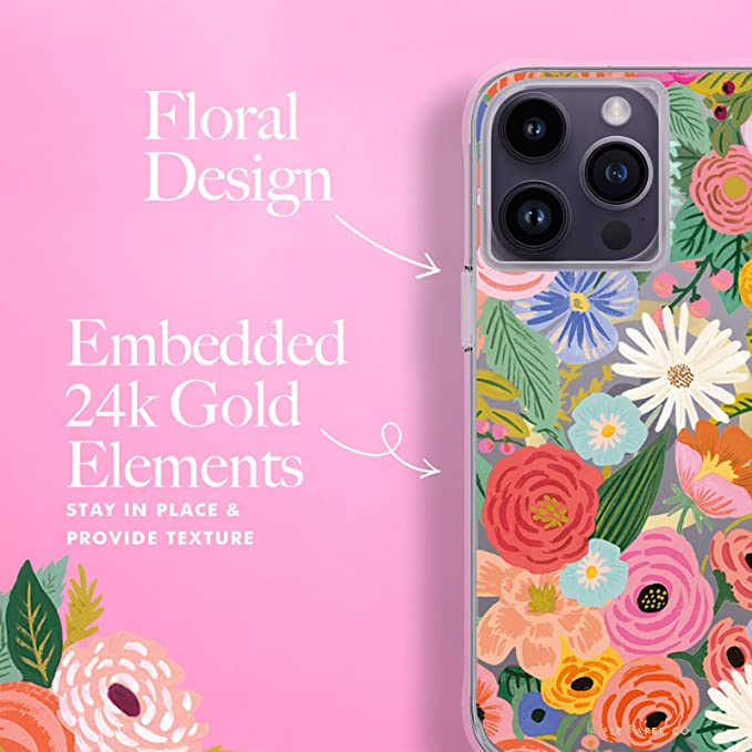 Rifle Paper Co. iPhone 14 Pro Max Case [Compatible with MagSafe] [10FT Drop Protection] Cute iPhone Case 6.7″ with Floral Pattern, Anti-Scratch Tech, Shockproof Material, Slim Fit – Garden Party Blush