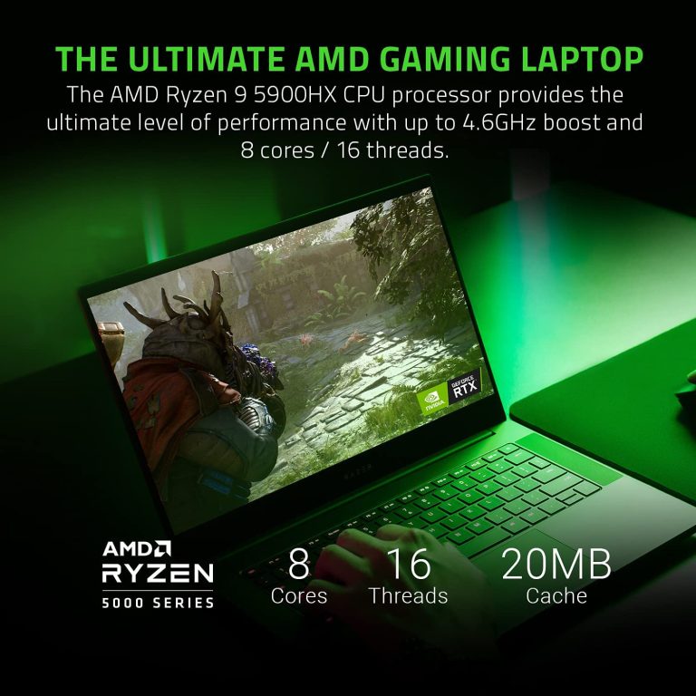 Razer Blade 14 Gaming Laptop: AMD Ryzen 9 5900HX 8 Core, NVIDIA GeForce RTX 3080, 14″ QHD 165Hz, 16GB RAM, 1TB SSD – CNC Aluminum – Chroma RGB – THX Spatial Audio – Vapor Chamber Cooling