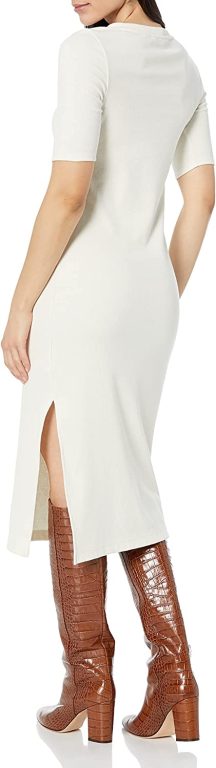 Calvin Klein Women’s Petite Midi Length Ribbed Button-Closures Dress