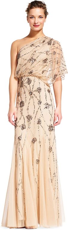 Adrianna Papell Women’s One Shoulder Beaded Blouson Dress