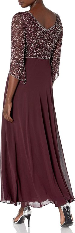 J Kara Women’s 3/4 Sleeve V-Neck Beaded Top Long Gown