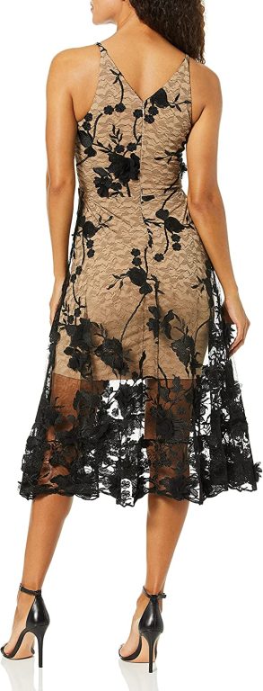 Dress the Population Women’s Audrey Spaghetti Strap Midi A-line 3D Floral Dress