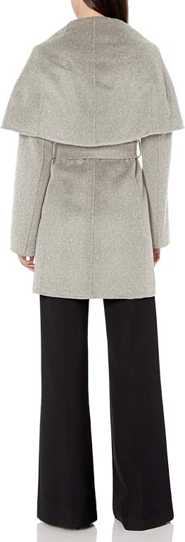 TAHARI Women’s Double Face Wool Blend Wrap Coat with Oversized Collar