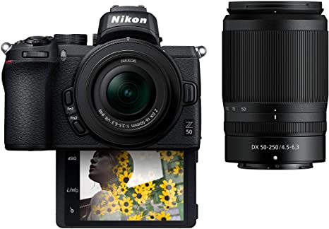 Nikon Z50 Compact Mirrorless Digital Camera with Flip Under “Selfie/Vlogger” LCD | 2 Zoom Lens Kit Includes: NIKKOR Z DX 16-50mm f/3.5-6.3 VR & NIKKOR Z DX 50-250mm F/4.5-6.3 VR