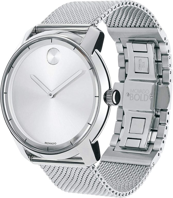 Movado Men’s BOLD Thin Stainless Steel Watch with a Printed Index Dial, Silver (Model 3600260)