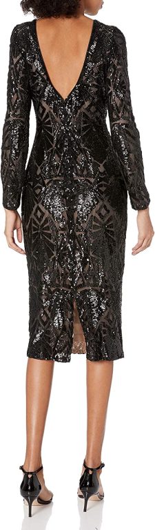 Dress the Population Women’s Emery Long Sleeve Stretch Sequin Midi Sheath