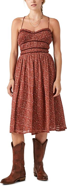 Lucky Brand Women’s Lace Up Chiffon Midi Dress