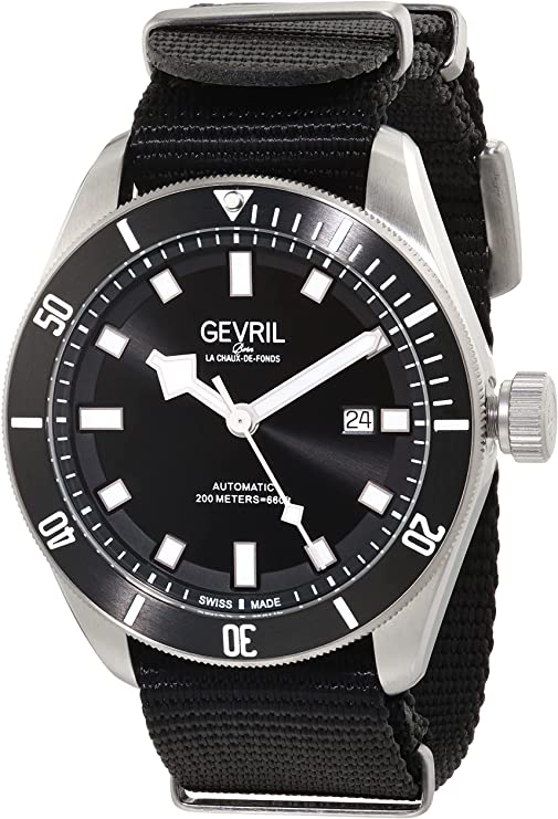 Gevril 48600N Men’s Yorkville Swiss Automatic Watch, Canvas Strap with Tang Buckle