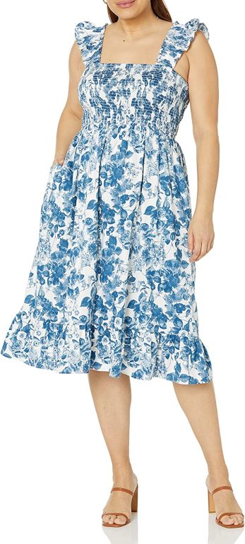 The Drop Women’s Kimi Ruffled-Shoulder Smocked Midi Dress