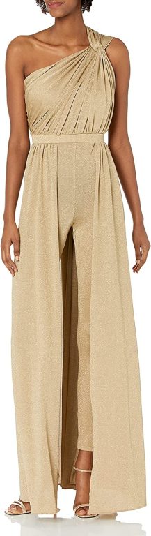 HALSTON womens Twist Neck Jumpsuit With Overlay Detail