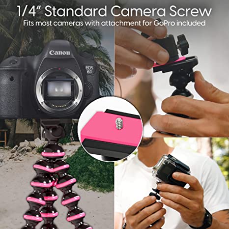 TALK WORKS Flexible Tripod for iPhone, Android, Camera – Bendable Legs, Adjustable Stand Holder with Mini Wireless Remote for Selfies, Vlogging, Beauty/Makeup, Live Streaming/Recording – Pink