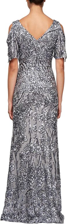 Alex Evenings Women’s Sequin Stretch Lace Cold Shoulder Gown