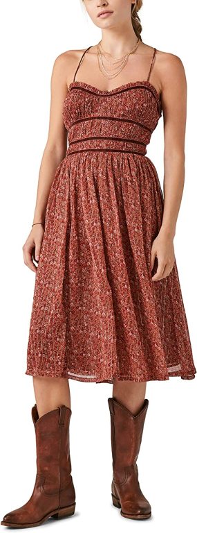 Lucky Brand Women’s Lace Up Chiffon Midi Dress