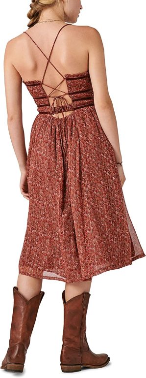 Lucky Brand Women’s Lace Up Chiffon Midi Dress