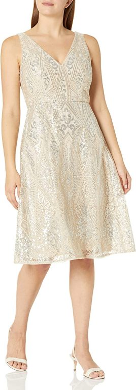 Adrianna Papell Women’s Geo Sequin Fit Flare Dress