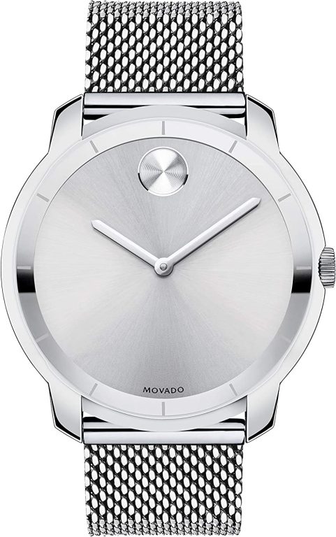 Movado Men’s BOLD Thin Stainless Steel Watch with a Printed Index Dial, Silver (Model 3600260)