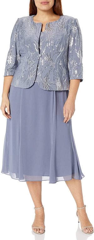 Alex Evenings Women’s Plus Size Tea Length Button-Front Jacket Dress