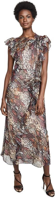 Rebecca Taylor Women’s Sleeveless Animal Print Ruffle Midi Dress