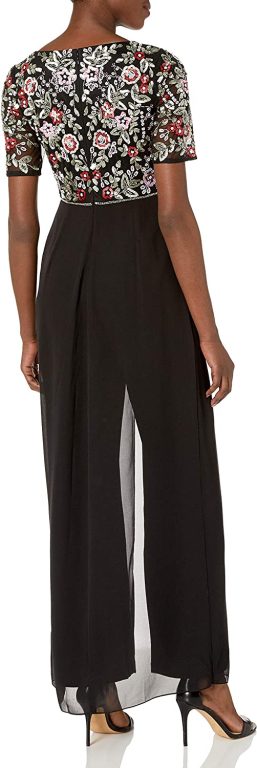 Adrianna Papell womens Floral Embellished Jumpsuit With Sheer Skirt