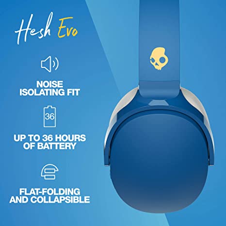 Skullcandy Hesh Evo Bluetooth Headphones for iPhone and Android with Microphone / 36 Hours Battery Life / Great for Music, School, Travel and Gaming / Wireless Headphones – 92 Blue