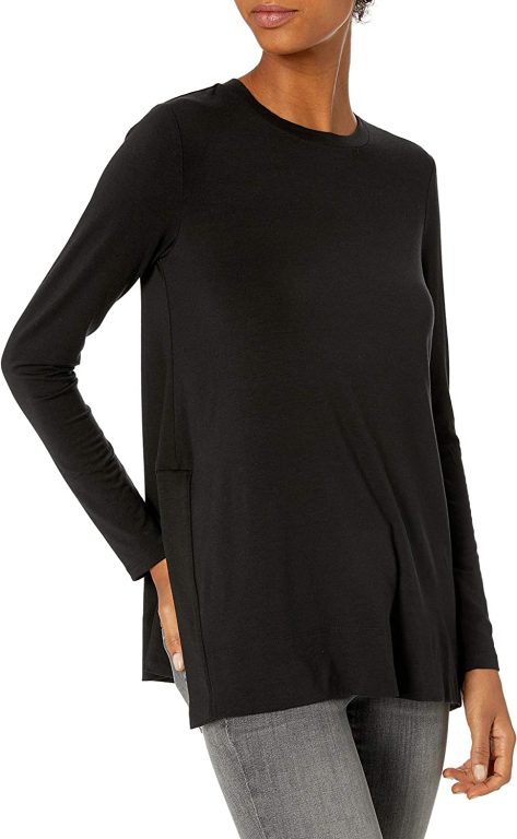 Daily Ritual Women’s Soft Rayon Jersey Crew Neck Long-Sleeve Split-Hem Tunic