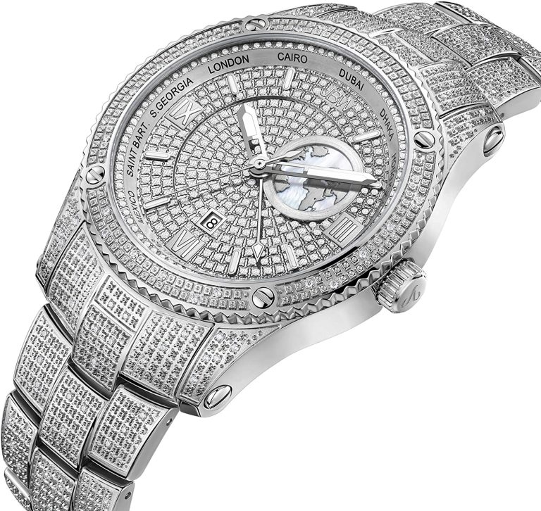 JBW Luxury Men’s Jet Setter GMT J6370 1.00 ctw Diamond Wrist Watch with Stainless Steel Bracelet