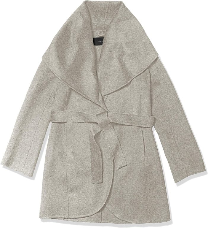 TAHARI Women’s Double Face Wool Blend Wrap Coat with Oversized Collar