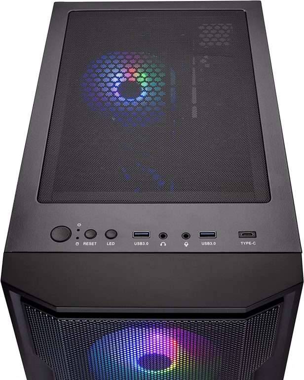 Skytech Shadow Gaming PC Desktop – AMD Ryzen 5 7600X 4.7 GHz, RTX 3060 Ti, 1TB NVME SSD, 32G DDR5 RGB, 600W Gold PSU, 240mm AIO, AC Wi-Fi, Windows 11 Home 64-bit