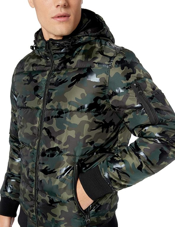 GUESS Men’s Hooded Camo Print Puffer Jacket