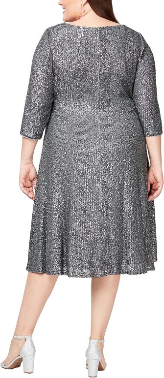 Alex Evenings Women’s Size 3/4 Sleeve Sequin A-line Party Dress (Missy, Petite, Plus)