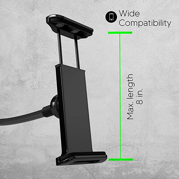 TALK WORKS Gooseneck Clip Mount Compatible w/iPhone 13/13 Pro/13 Pro Max/14/14 Plus/14 Pro/14 Pro Max, Apple, Android, Samsung – Flexible Cell Phone Holder Tabletop Stand (Black)