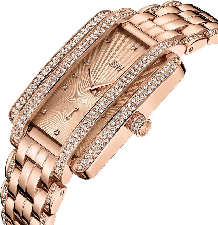 JBW Luxury Women’s Mink J6358 0.12 ctw 12 Diamond Gold Plated Wrist Watch with Stainless Steel Bracelet, 28mm