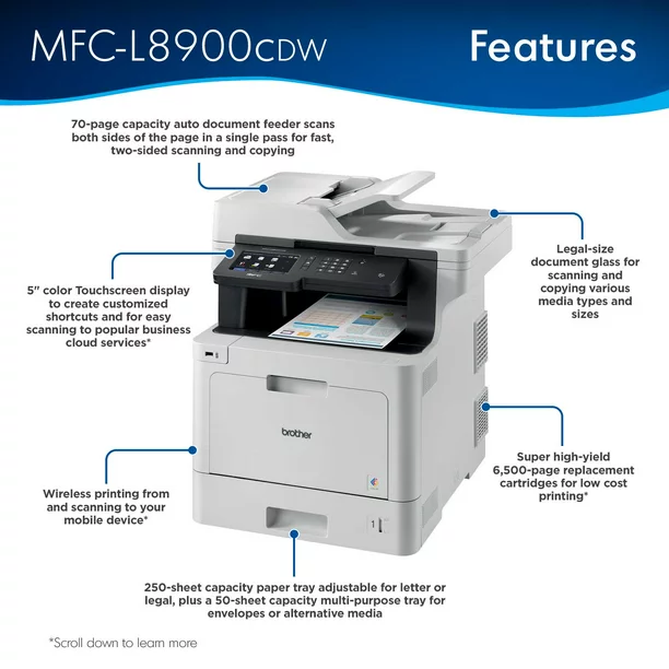 Brother MFC-L8900CDW Business Color Laser All-in-One Printer, Advanced Duplex & Wireless Networking, High-Quality Business Printing, Flexible Network Connectivity, Mobile Device Printing & Scanning