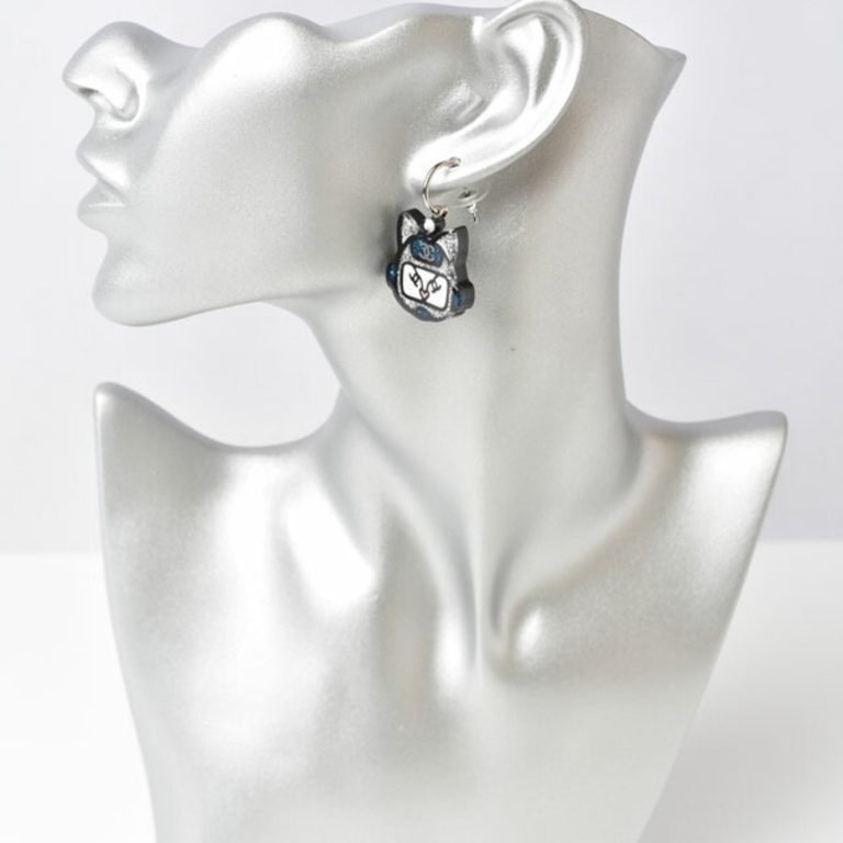 Authenticated Used Chanel earrings CHANEL accessories cat robot swing blue silver