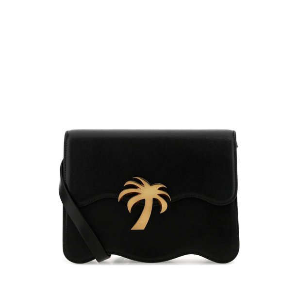 PALM ANGELS Black leather Palm Beach crossbody bag