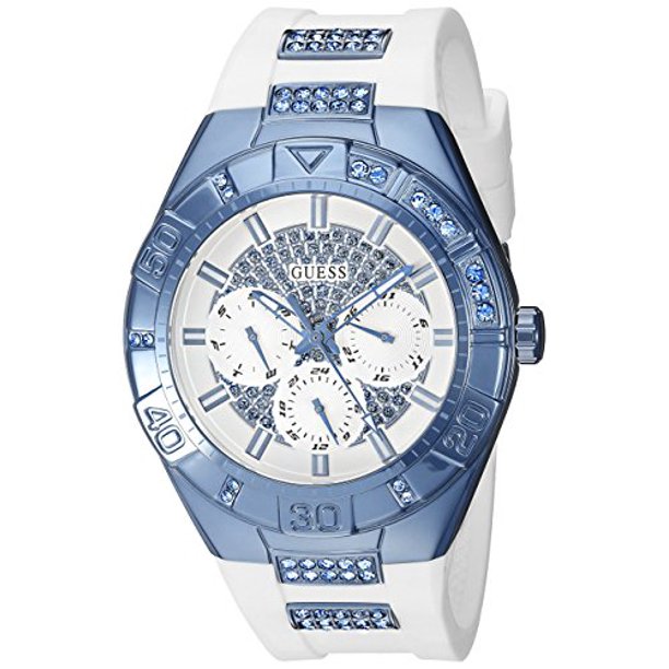 Women’s U0653L2 Sporty White Silicone Watch with Sky Blue Accents and M