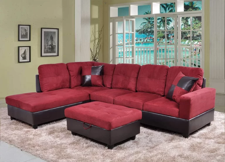 Ainehome Furniture 3 PCS Sectional Sofa Set, L-Shaped Sectional Couch 103″ W for Living Room, with Storage Ottoman and Matching Pillows (Left Hand Facing, Red)