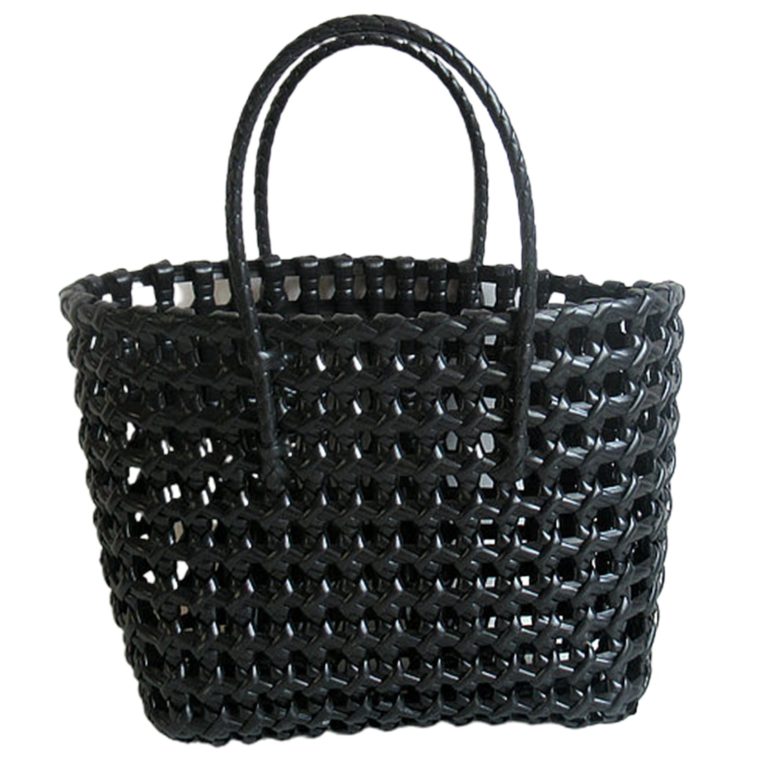 Women Summer Casual Plastic Large Capacity Woven Beach Purse Travel Shopping Basket Shoulder Bag(Black Without Liner)